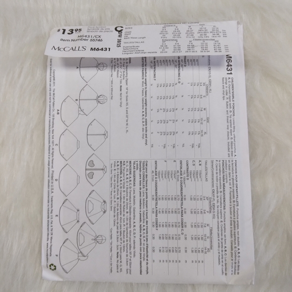 McCall's M6431 EASY Children's Ponchos in 5 styles, sz XS-S. - Picture 4 of 4